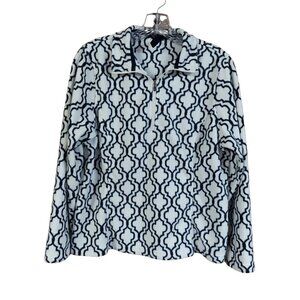 Lands' End Thermacheck Black & White Damask Print Quarter Zip Fleece Pullover